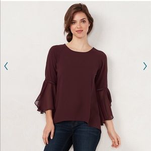 LC Lauren Conrad Ruffle Sleeve Split Back Top